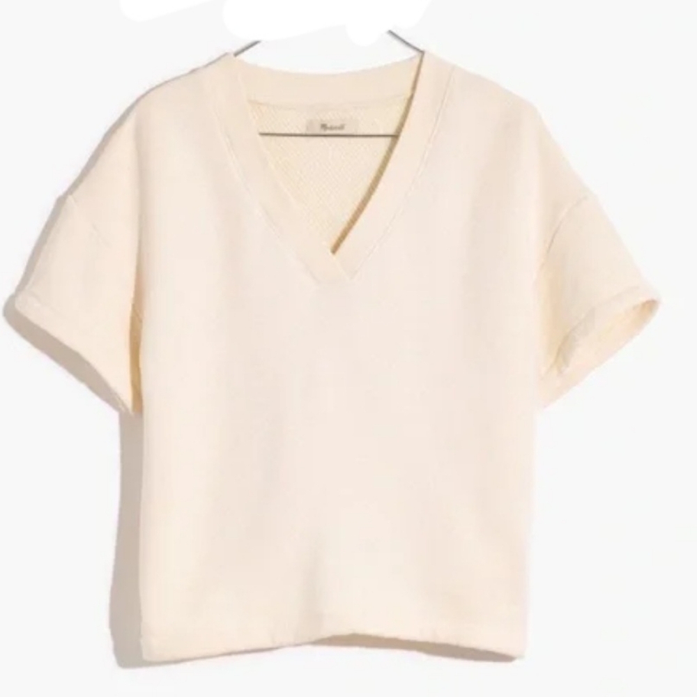 MADEWELL MWL AIRY TERRY Shirt Sleeve Sweat Shirt Top V NECK size L